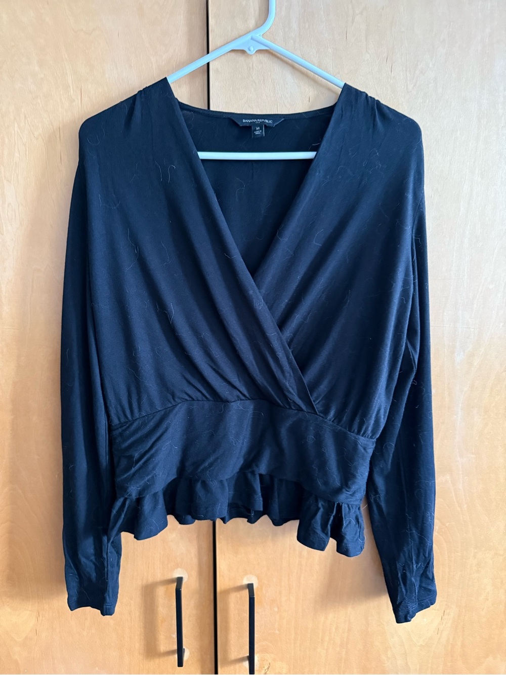 Banana Republic Black Wrap Ruffle-Hem Long Sleeve Top